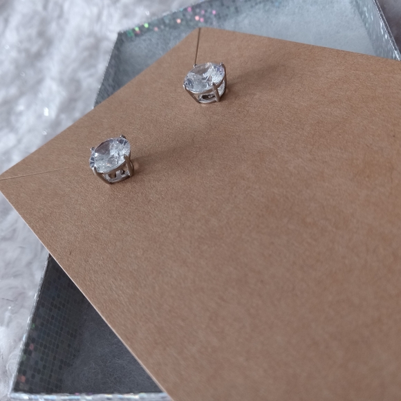 Sterling Silver White CZ Post Earrings - Picture 3 of 5